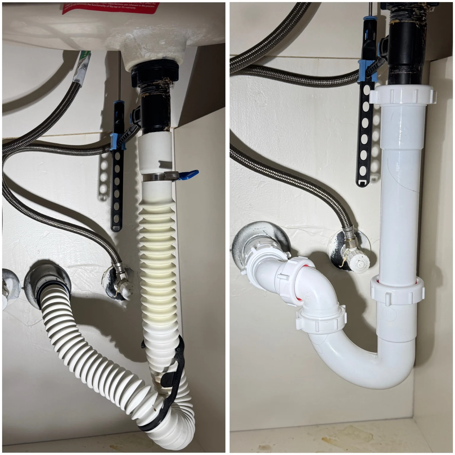 Bathroom sink drain rebuilt with proper fittings